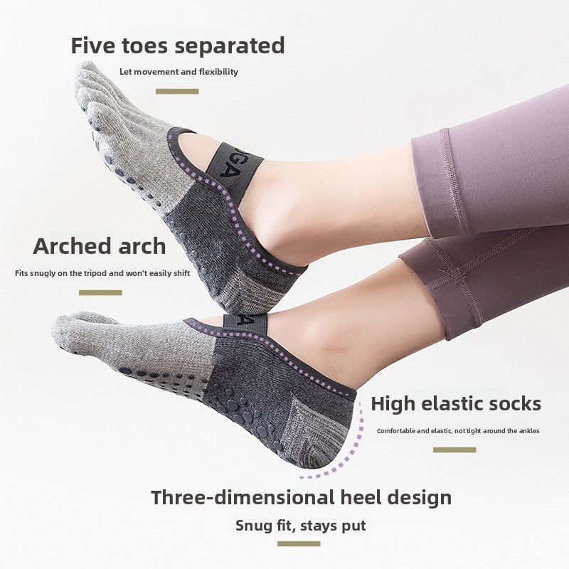 3-PCS Purple Anti-Slip Yoga Socks 5 Toe Low Cut Grips Cotton Pilates Socks Breathable for Women Fitness Dance Barre and Home Workout
