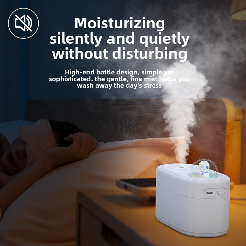 Green Rechargeable Mini Astronaut Air Humidifier USB Desktop Cool Mist Humidifier with 7-Color LED Night Light for Bedroom and Office