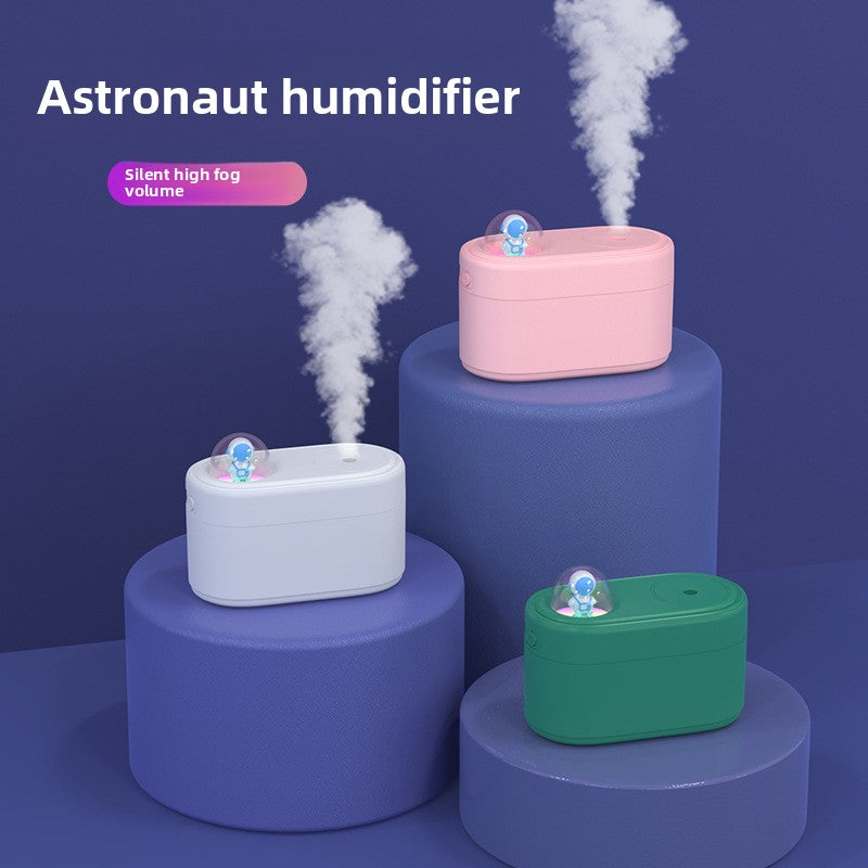 Pink Rechargeable Mini Astronaut Air Humidifier USB Desktop Cool Mist Humidifier with 7-Color LED Night Light for Bedroom and Office