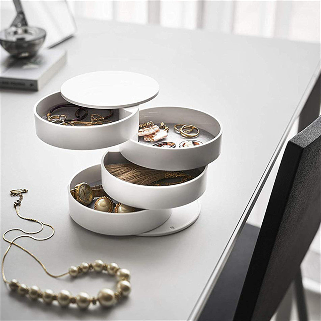 2 Pack Pink Nordic Style Rotating Jewellery Storage Box 4-Layer Dustproof Organiser Case with Felt Lining for Accessories and Trinkets