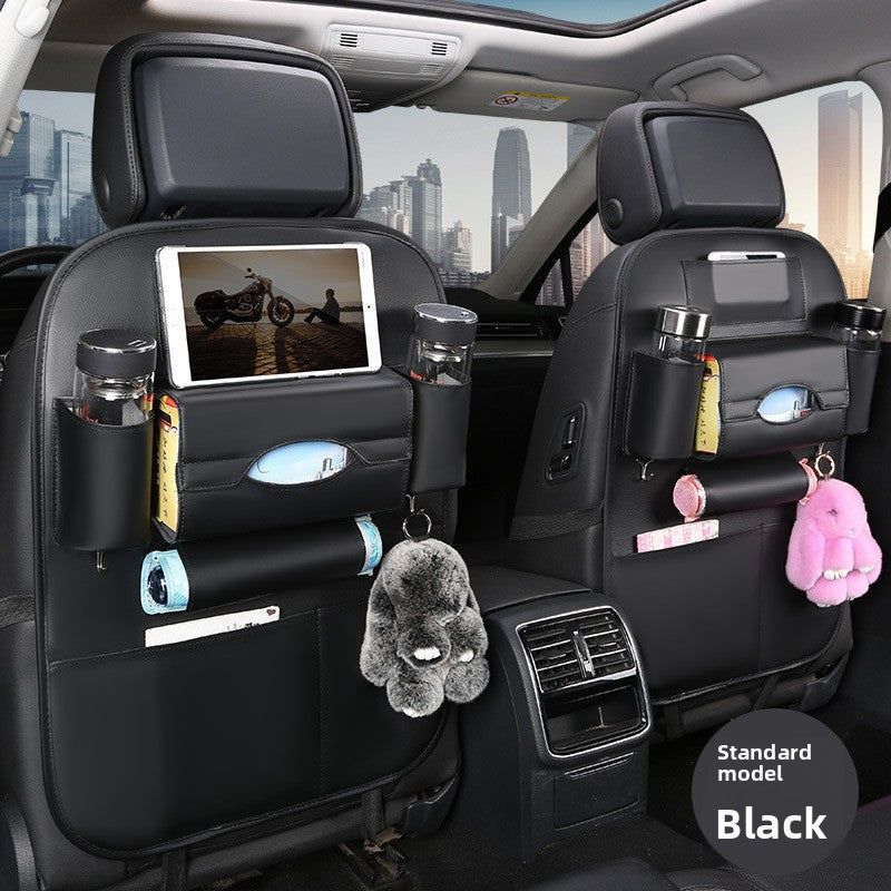 2-PCS Black PU Leather Car Back Seat Organizer Kick Mat with Touch Screen Tablet Holder Multi-Pocket Travel Storage Bag