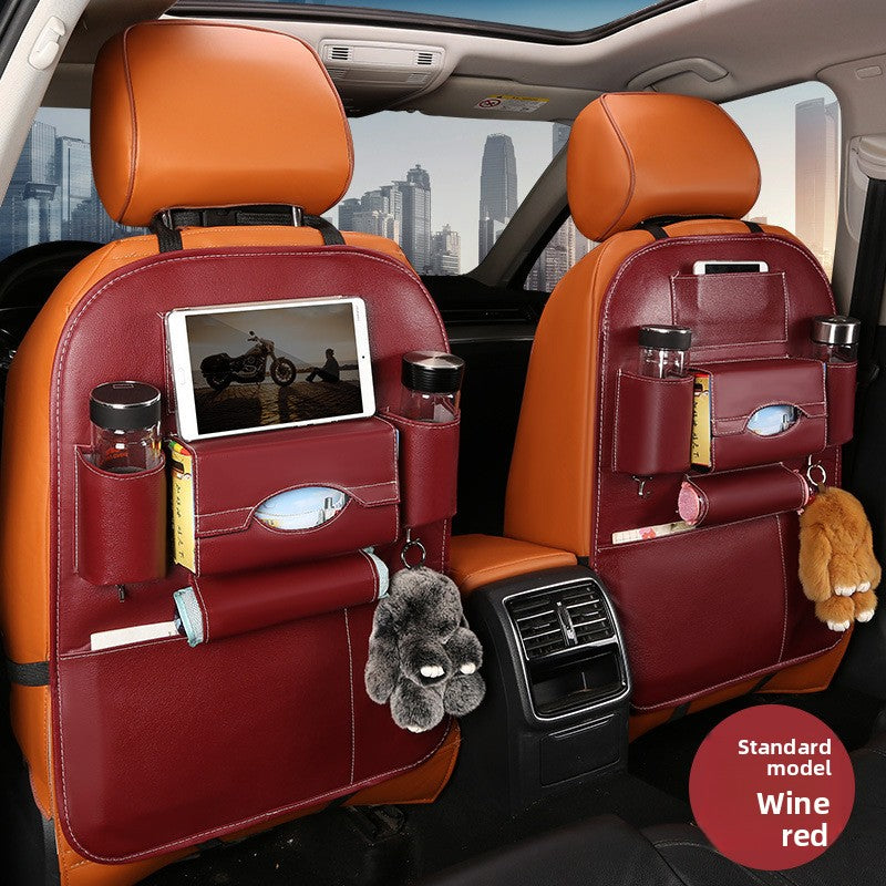 2-PCS Wine red PU Leather Car Back Seat Organizer Kick Mat with Touch Screen Tablet Holder Multi-Pocket Travel Storage Bag