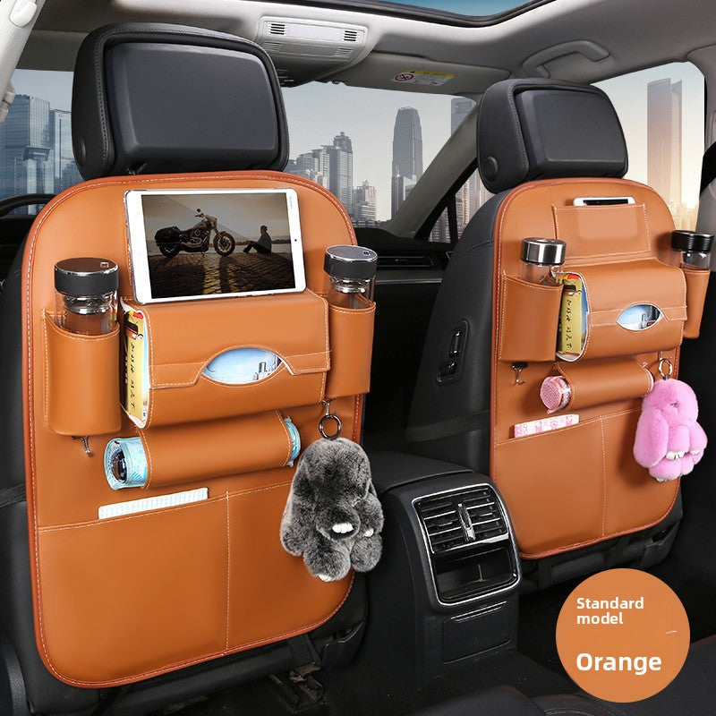 2-PCS Orange PU Leather Car Back Seat Organizer Kick Mat with Touch Screen Tablet Holder Multi-Pocket Travel Storage Bag