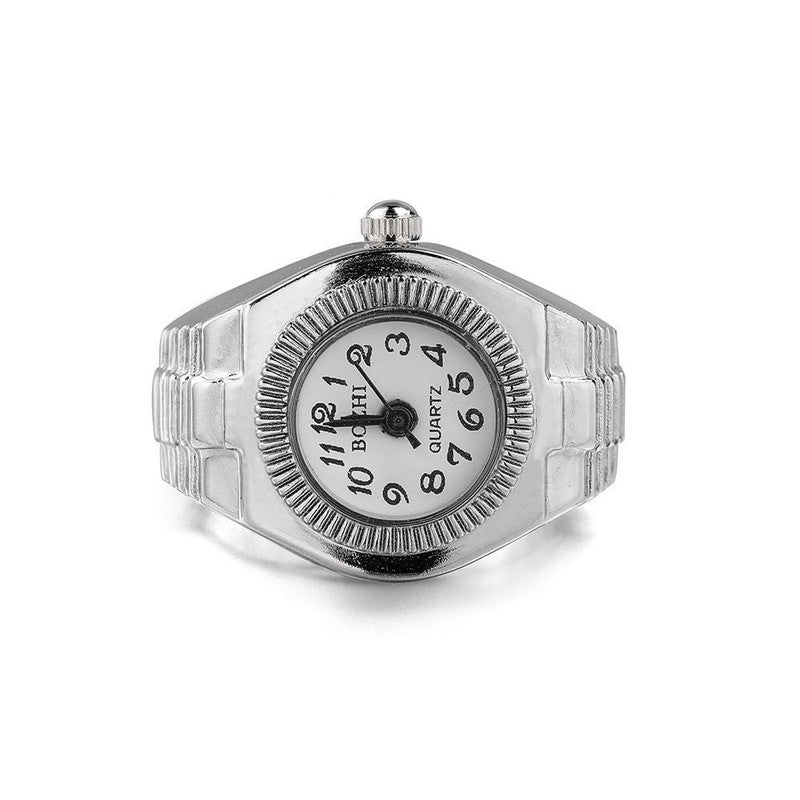 2-PCS White Creative Elastic Finger Ring Watch Round Dial Quartz Analog Battery Powered Fashion Jewellery Unisex Mini Watch