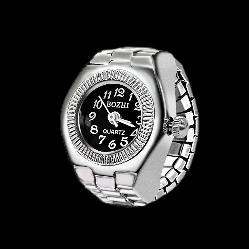 2-PCS Black Creative Elastic Finger Ring Watch Round Dial Quartz Analog Battery Powered Fashion Jewellery Unisex Mini Watch