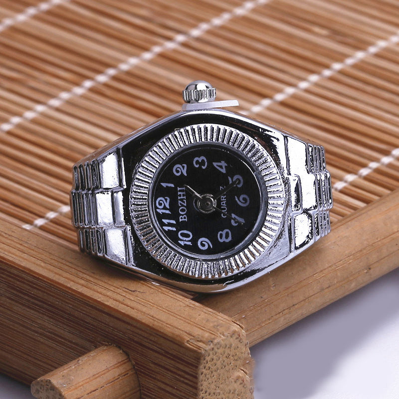 2-PCS Black Creative Elastic Finger Ring Watch Round Dial Quartz Analog Battery Powered Fashion Jewellery Unisex Mini Watch