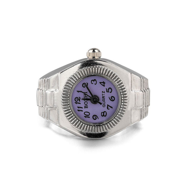 2-PCS Purple Creative Elastic Finger Ring Watch Round Dial Quartz Analog Battery Powered Fashion Jewellery Unisex Mini Watch