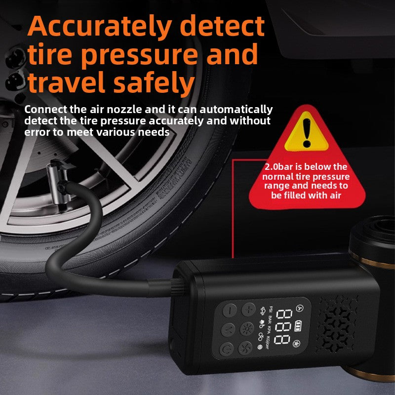 Beige 4-in-1 Car Vacuum Cleaner and Tyre Inflator Portable Cordless Air Pump with LED Light and Digital Pressure Gauge