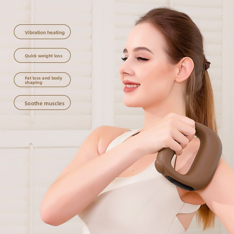 Black Portable Fascia Massage Ring Vibration Massager with Heat and LED Display for Muscle Relaxation and Body Shaping