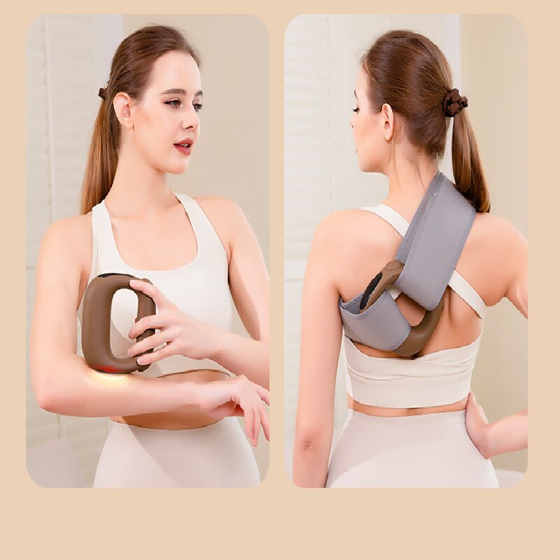 Black Portable Fascia Massage Ring Vibration Massager with Heat and LED Display for Muscle Relaxation and Body Shaping