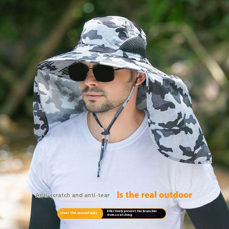 Light grey UPF 50+ Sun Protection Fishing Hat Wide Brim Neck Flap Quick Dry Bucket Hat for Outdoor Hiking and Gardening