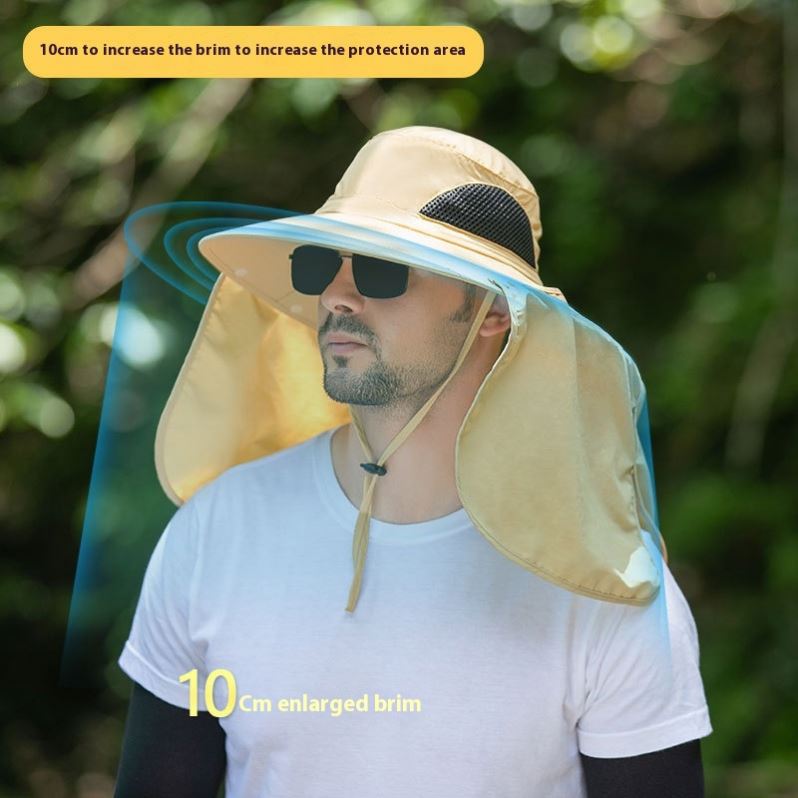 Black UPF 50+ Sun Protection Fishing Hat Wide Brim Neck Flap Quick Dry Bucket Hat for Outdoor Hiking and Gardening