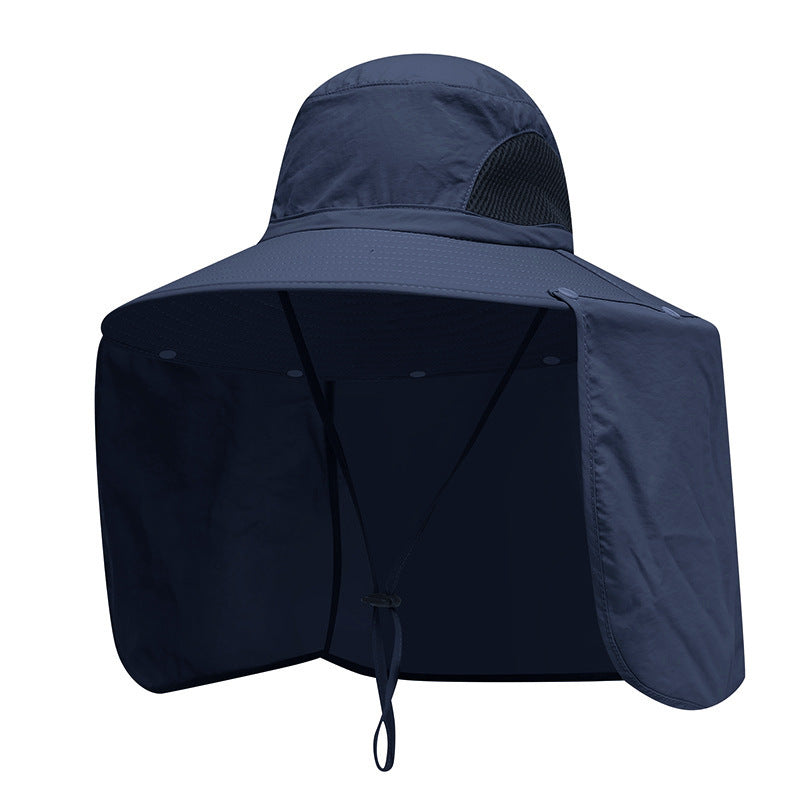 Navy blue UPF 50+ Sun Protection Fishing Hat Wide Brim Neck Flap Quick Dry Bucket Hat for Outdoor Hiking and Gardening