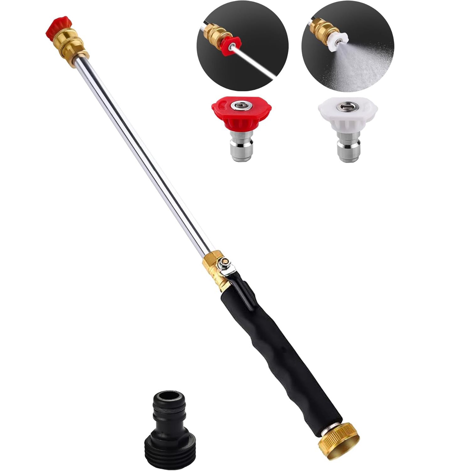 Black High Pressure Washer Gun with 2 Spray Nozzles 19inch Long Wand Metal Garden Hose Sprayer for Car Wash Window Cleaning and Watering