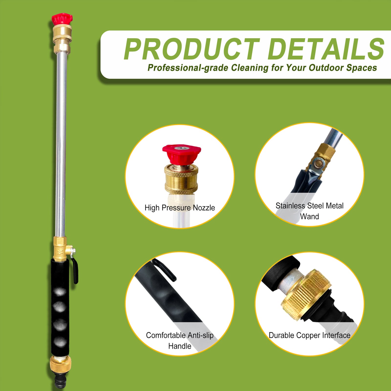 Black High Pressure Washer Gun with 2 Spray Nozzles 19inch Long Wand Metal Garden Hose Sprayer for Car Wash Window Cleaning and Watering