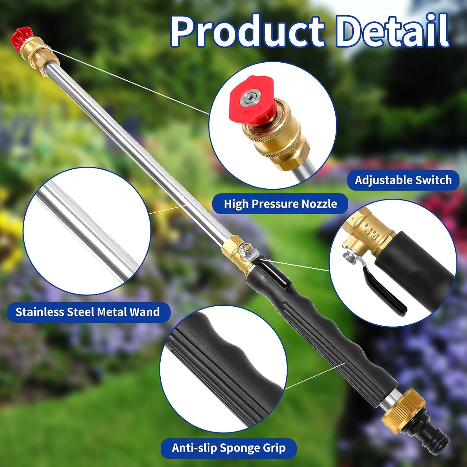 Black High Pressure Washer Gun with 2 Spray Nozzles 19inch Long Wand Metal Garden Hose Sprayer for Car Wash Window Cleaning and Watering
