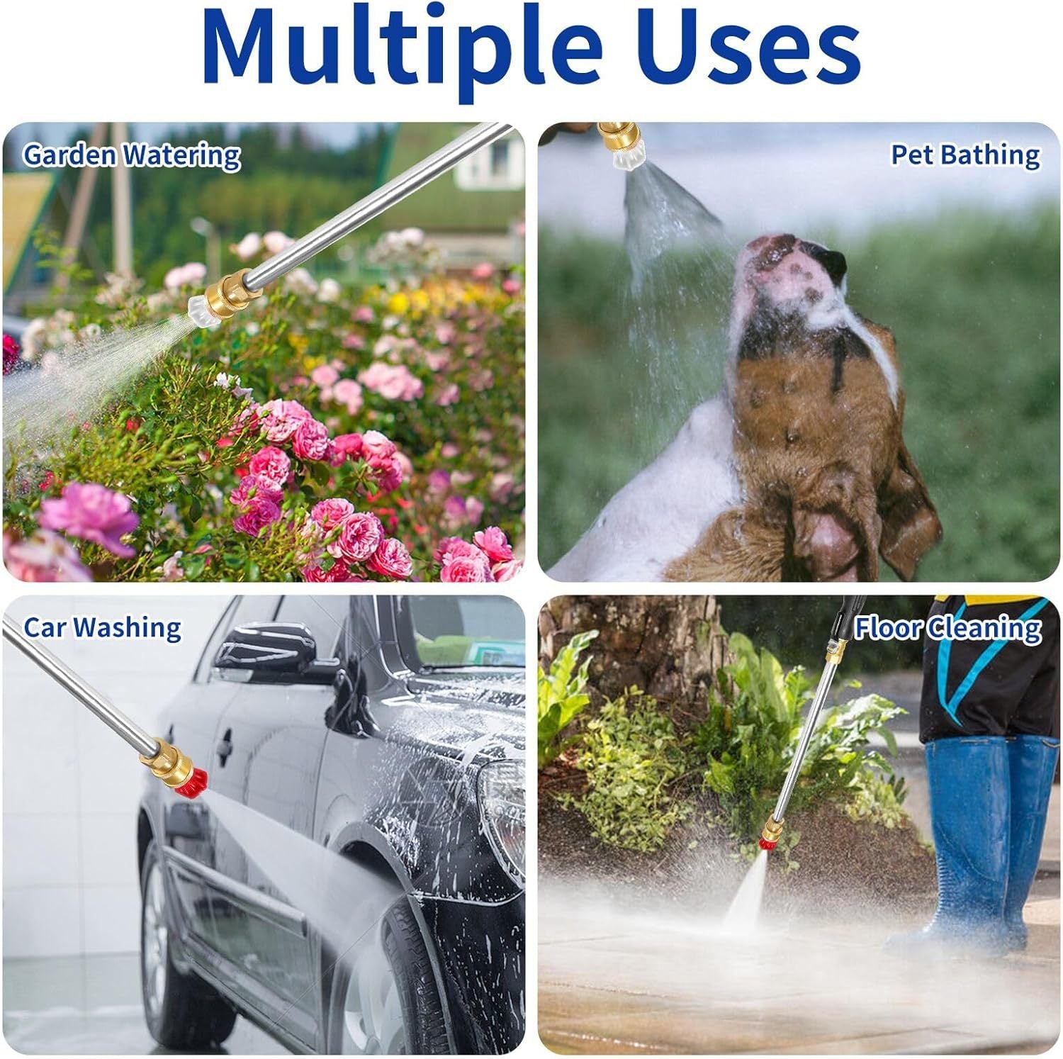 Black High Pressure Washer Gun with 2 Spray Nozzles 19inch Long Wand Metal Garden Hose Sprayer for Car Wash Window Cleaning and Watering