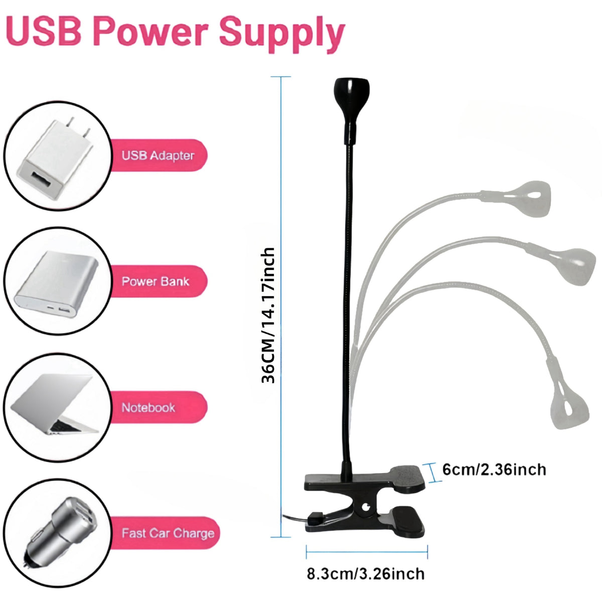 Black 3W UV LED Gel Nail Curing Lamp Clip On Flexible Gooseneck Light 4 Brightness Levels for Gel Polish and Resin Curing