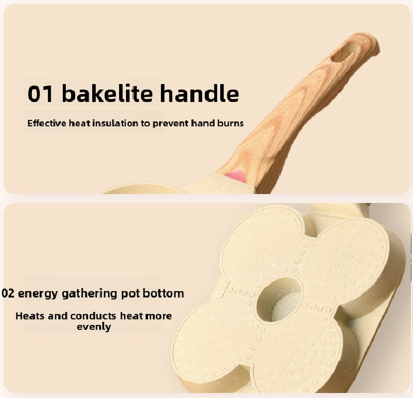 4-Hole Non-Stick Fried Egg Pan with Glass Lid Maifan Stone Coating Breakfast Pancake Maker for Burgers and Omelettes(Wood-coloured cover bead)