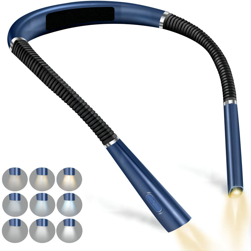 Blue Hands-Free USB Rechargeable Neck Reading Light 3 Colour Modes Flexible LED Book Lamp for Night Reading Knitting Repairing