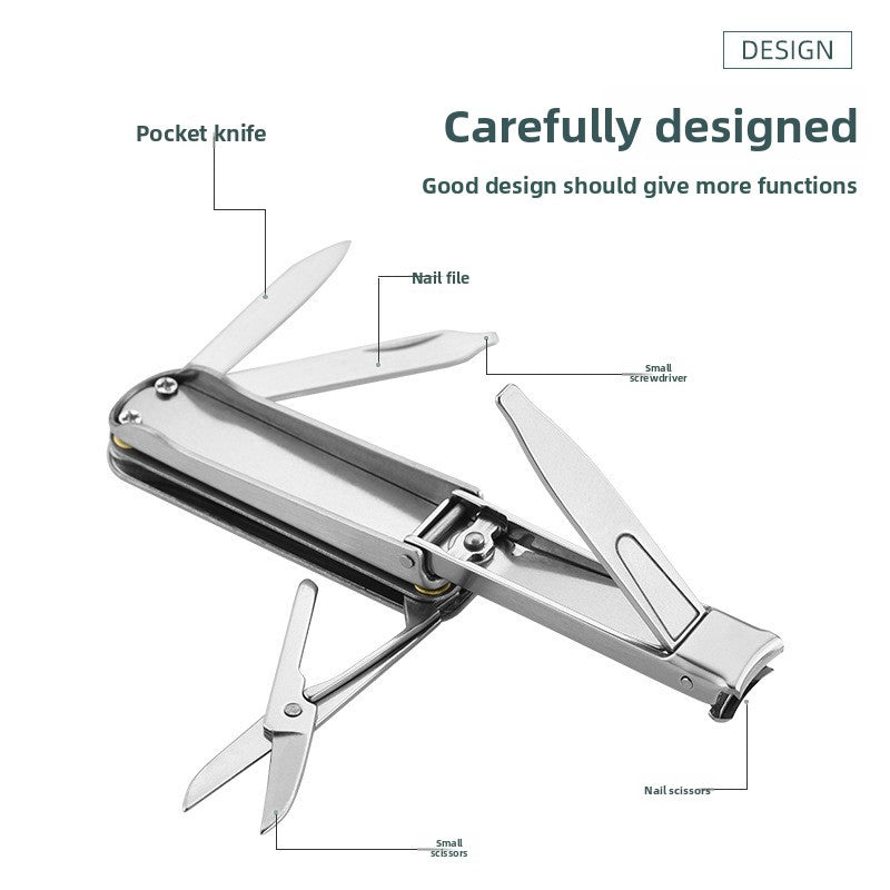 2-PCS Black 5-in-1 Foldable Stainless Steel Nail Clipper Multitool Keychain with Knife Scissors and File Portable Pocket Manicure Set