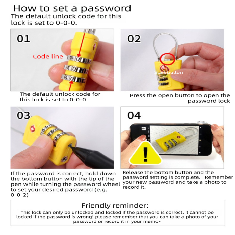 White TSA Approved Cable Combination Padlock 3-Digit Security Lock for Travel Luggage Suitcase Gym Lockers Durable Steel Wire Australian Travel Essential