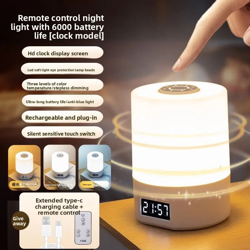 White Rechargeable LED Night Light with Remote Control Digital Clock Display 3 Color Modes Stepless Dimming Bedside Lamp for Nursing Camping Australia