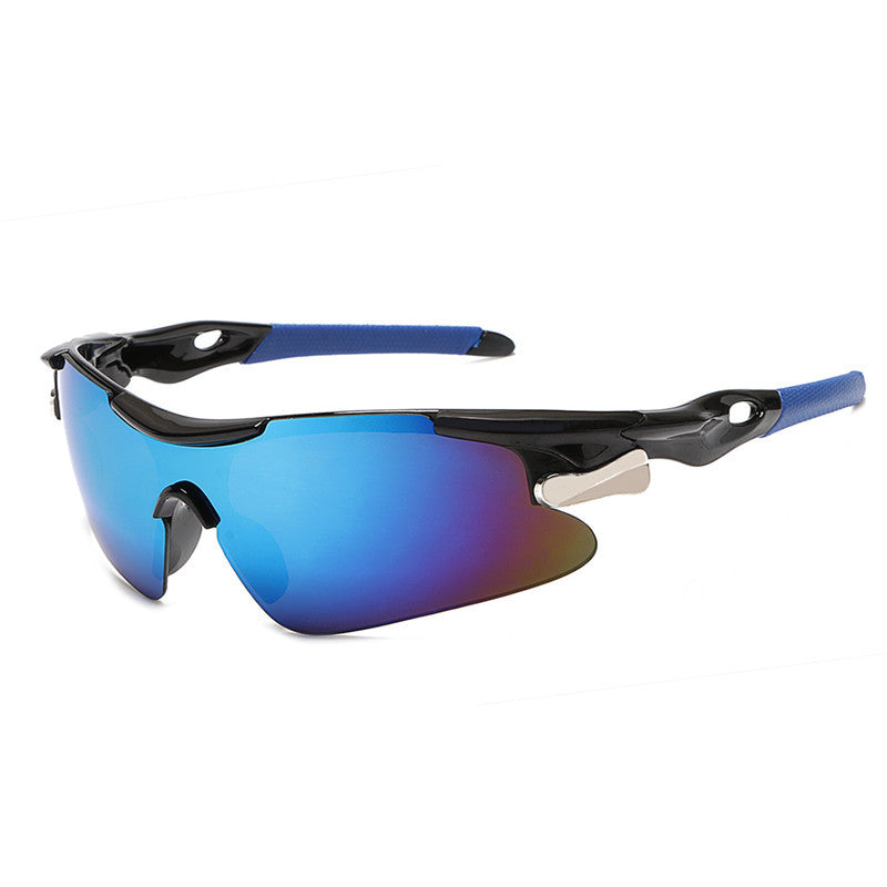 2-PCS Bright black frame with blue mercury Men's Sports Cycling Sunglasses Windproof PC Frame Wrap Around Design for Riding Fishing Running Reliable Outdoor Protection Australian Style