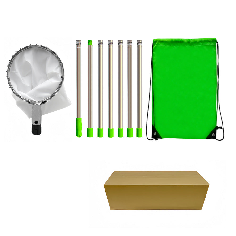 Green Telescopic Fruit Picker Tool with Stainless Steel Extension Pole Carbon Steel Head and Large Bag for Apples Peaches Oranges Australian Home Orchards(2.8m)