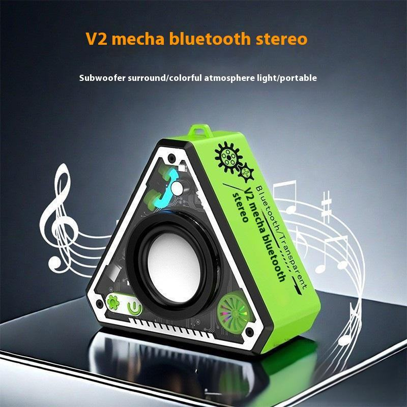 Beige Portable Bluetooth Speaker Mini Mecha Design 360 Surround Sound Transparent RGB Lights 5W Bass Subwoofer for Outdoor Camping and Australian Desktop Decor