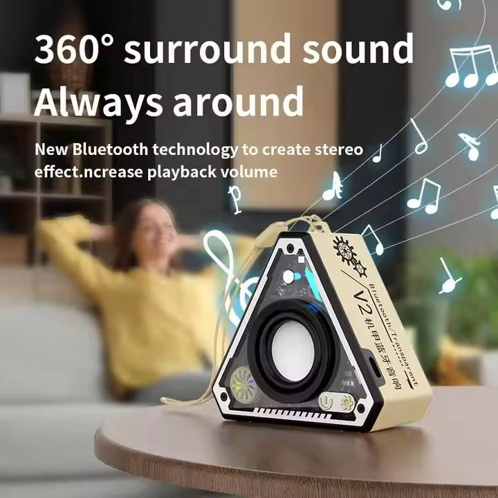 Beige Portable Bluetooth Speaker Mini Mecha Design 360 Surround Sound Transparent RGB Lights 5W Bass Subwoofer for Outdoor Camping and Australian Desktop Decor