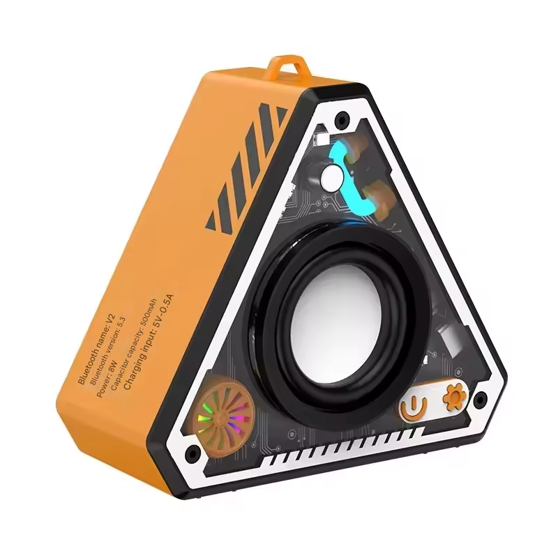 Orange Portable Bluetooth Speaker Mini Mecha Design 360 Surround Sound Transparent RGB Lights 5W Bass Subwoofer for Outdoor Camping and Australian Desktop Decor