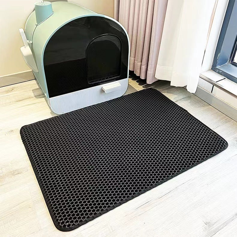 2-PCS Black Double Layer Cat Litter Mat Honeycomb Design Waterproof EVA Trapping Mat for Litter Box Tracking Control 40x50cm Easy Clean Australian Pet Supplies