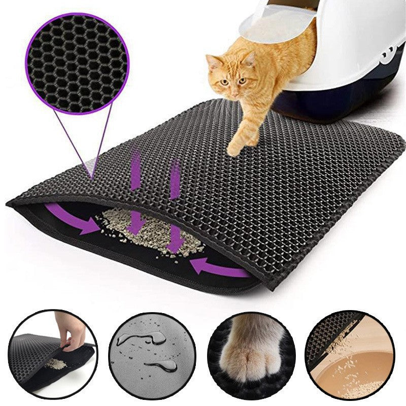 2-PCS Black Double Layer Cat Litter Mat Honeycomb Design Waterproof EVA Trapping Mat for Litter Box Tracking Control 40x50cm Easy Clean Australian Pet Supplies