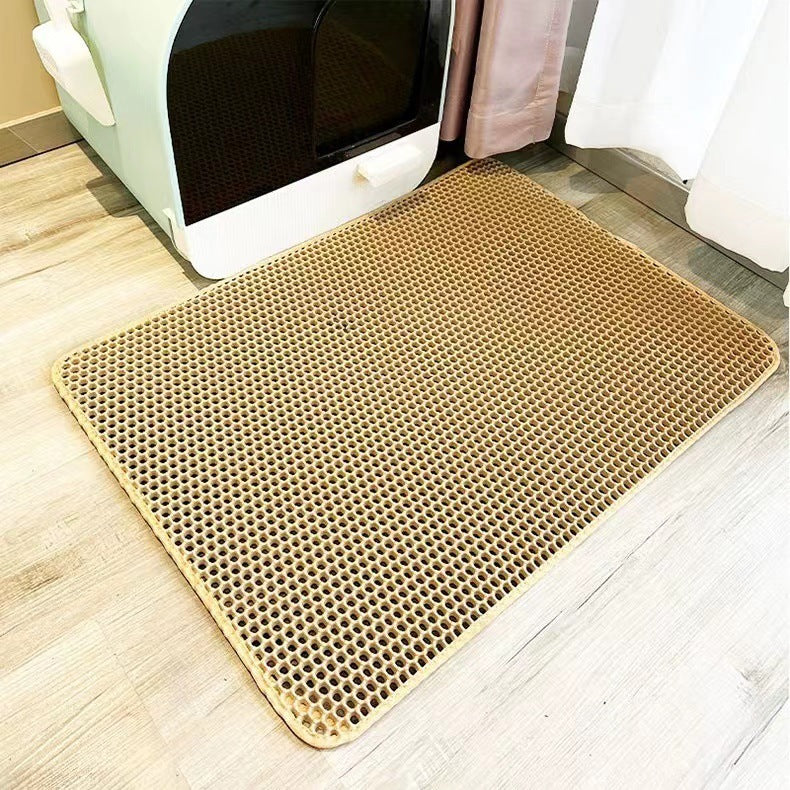 2-PCS Beige Double Layer Cat Litter Mat Honeycomb Design Waterproof EVA Trapping Mat for Litter Box Tracking Control 40x50cm Easy Clean Australian Pet Supplies