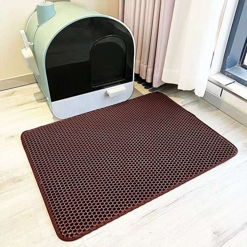 2-PCS Brown Double Layer Cat Litter Mat Honeycomb Design Waterproof EVA Trapping Mat for Litter Box Tracking Control 40x50cm Easy Clean Australian Pet Supplies