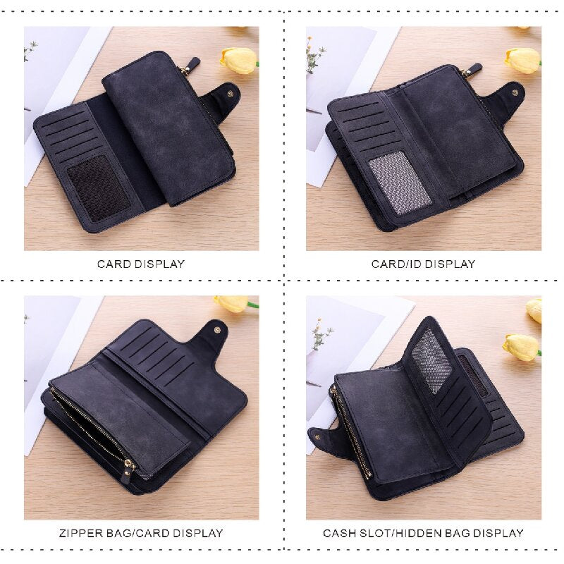 Black Large Capacity Long Wallet Frosted PU Leather Clutch Bag with 14 Card Slots and Zipper Compartment fits Smartphone for Everyday Use Australia