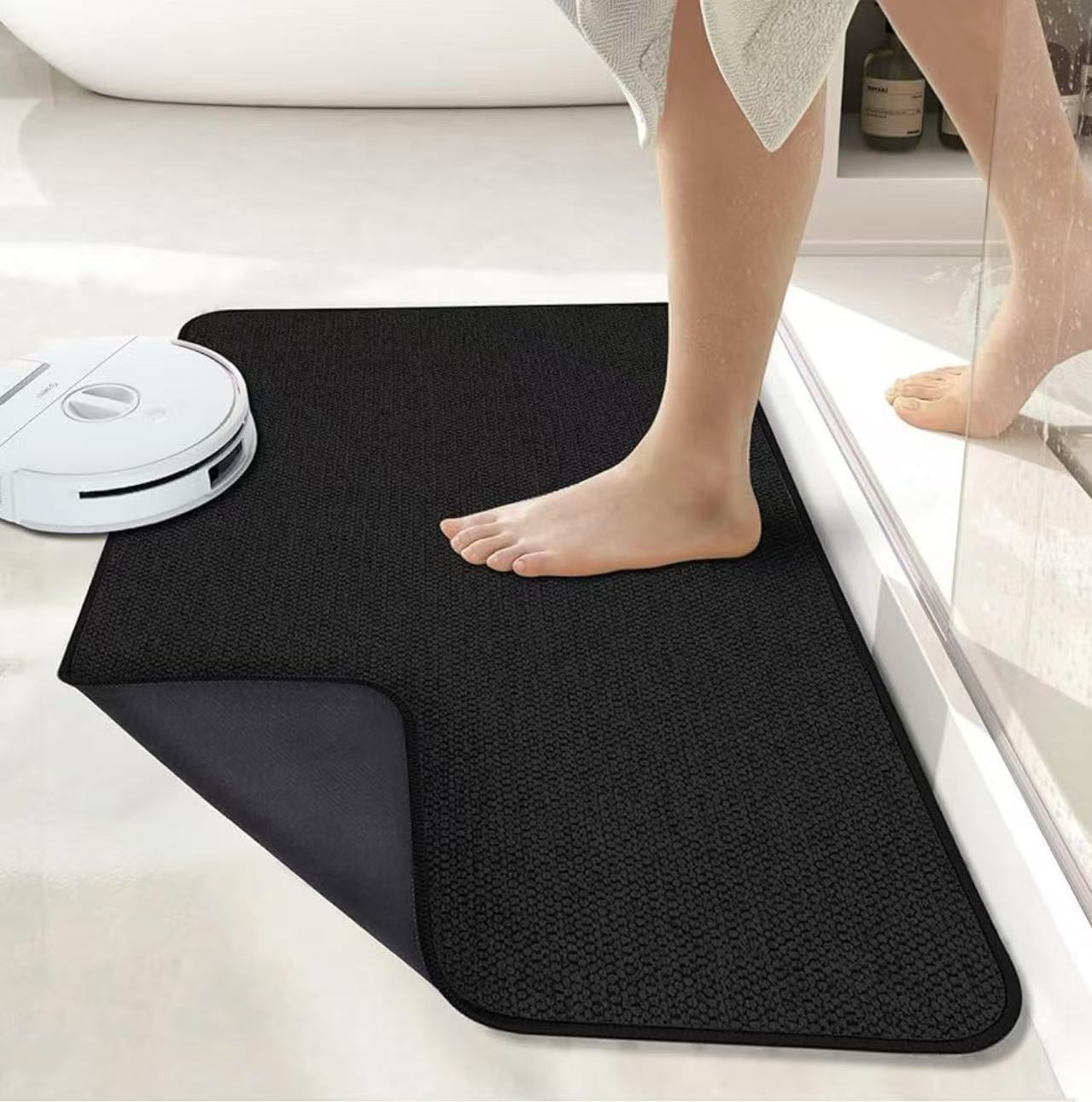 Black Super Absorbent Diatomite Quick Dry Bath Mat 60x120cm - Non-Slip Rubber Backing for Australian Bathroom & Entryway