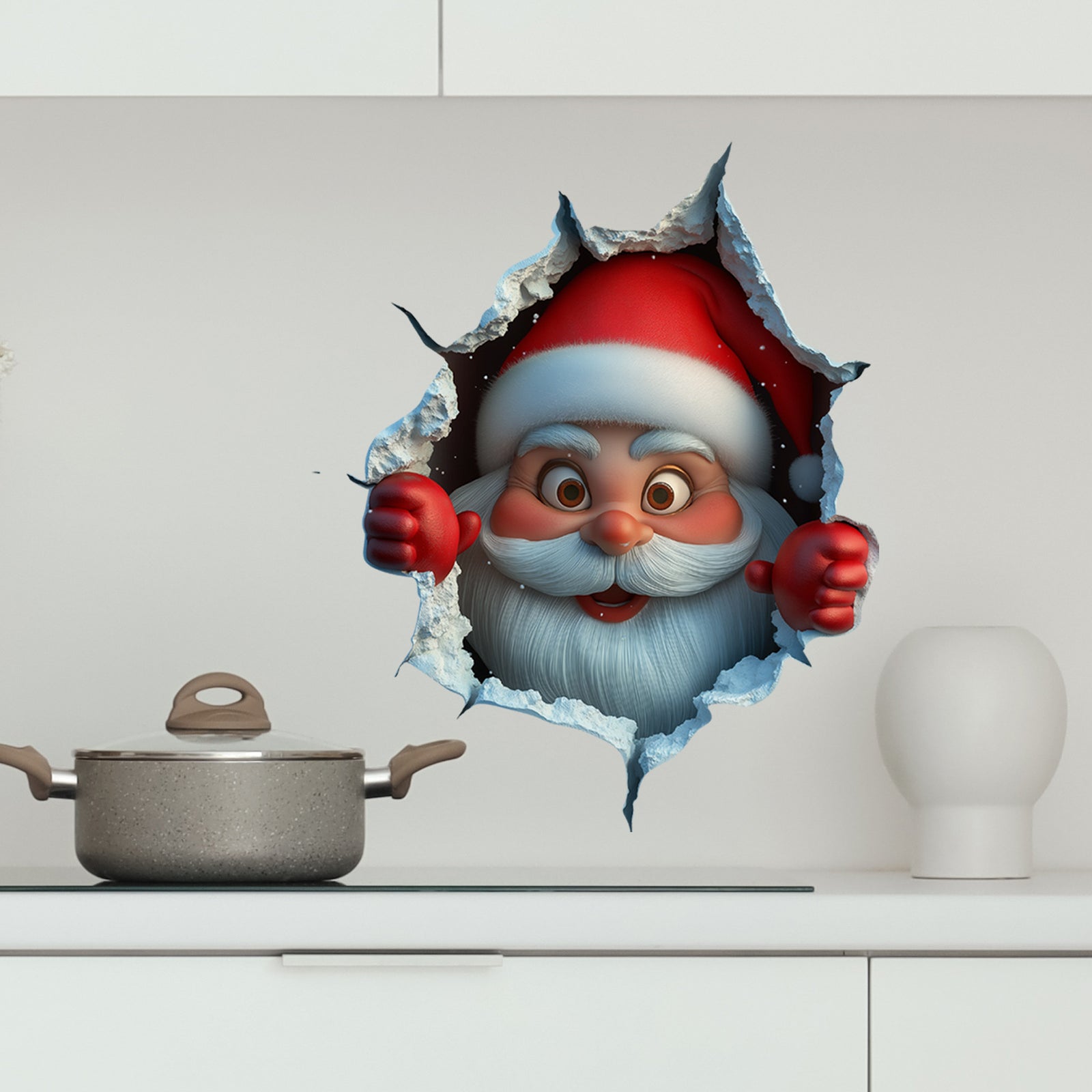 10 PCS Creative 3D Santa Claus Peeking Through Wall Christmas Wall Sticker for Australian Homes