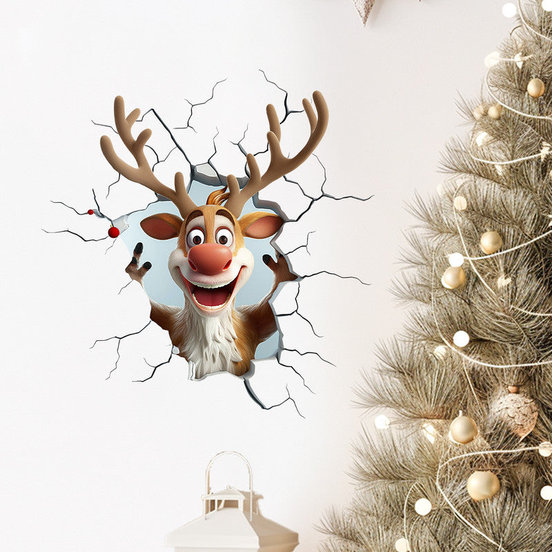 10 PCS Creative 3D Reindeer Peeking Through Wall Christmas PVC Wall Decal for Australian Homes