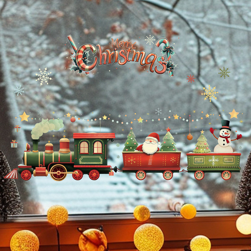 10 PCS Christmas Train with Santa &amp; Snowman PVC Wall Sticker for Australian Shop Windows &amp; Home Decor