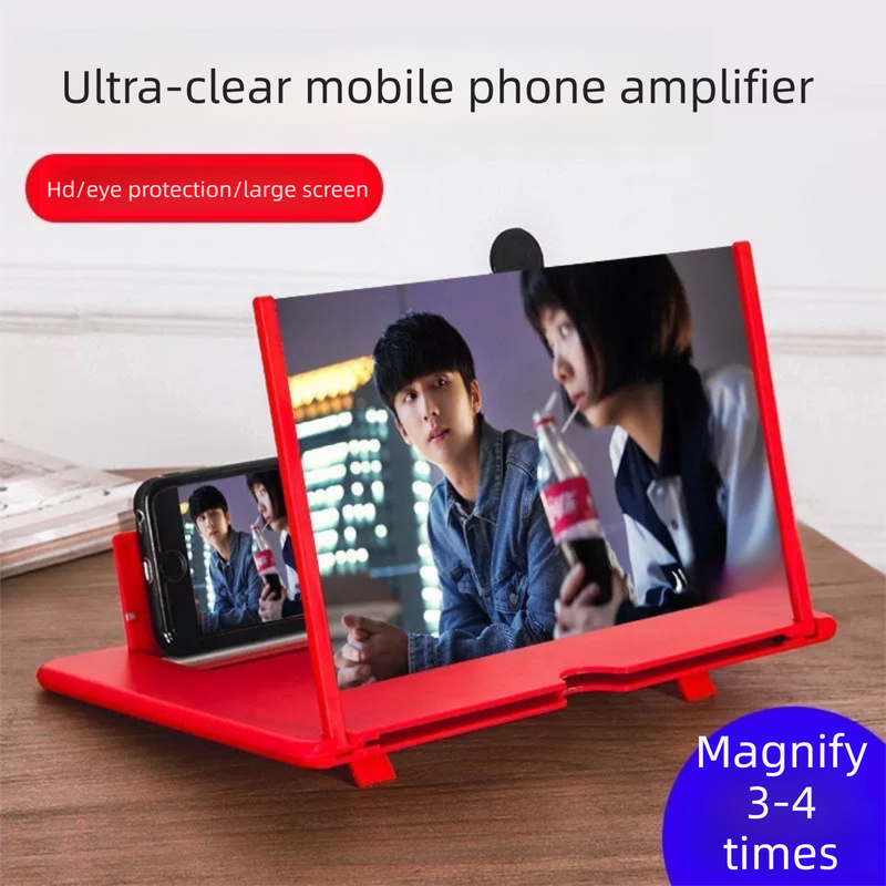 Red Portable 10-Inch Mobile Phone Screen Magnifier with Foldable Stand - 3D HD Video Amplifier for Movies &amp; Reading - Pull-Out Design Compatible with All Smartphones - Ideal for Home, Travel &amp; Camping