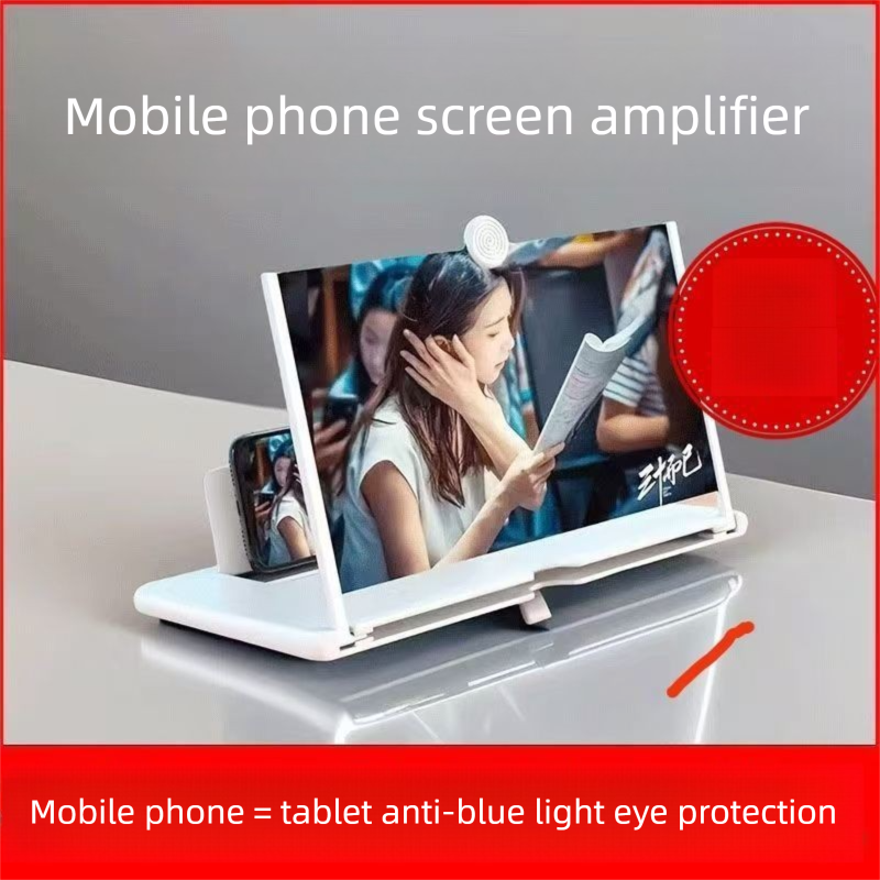 White Portable 10-Inch Mobile Phone Screen Magnifier with Foldable Stand - 3D HD Video Amplifier for Movies &amp; Reading - Pull-Out Design Compatible with All Smartphones - Ideal for Home, Travel &amp; Camping
