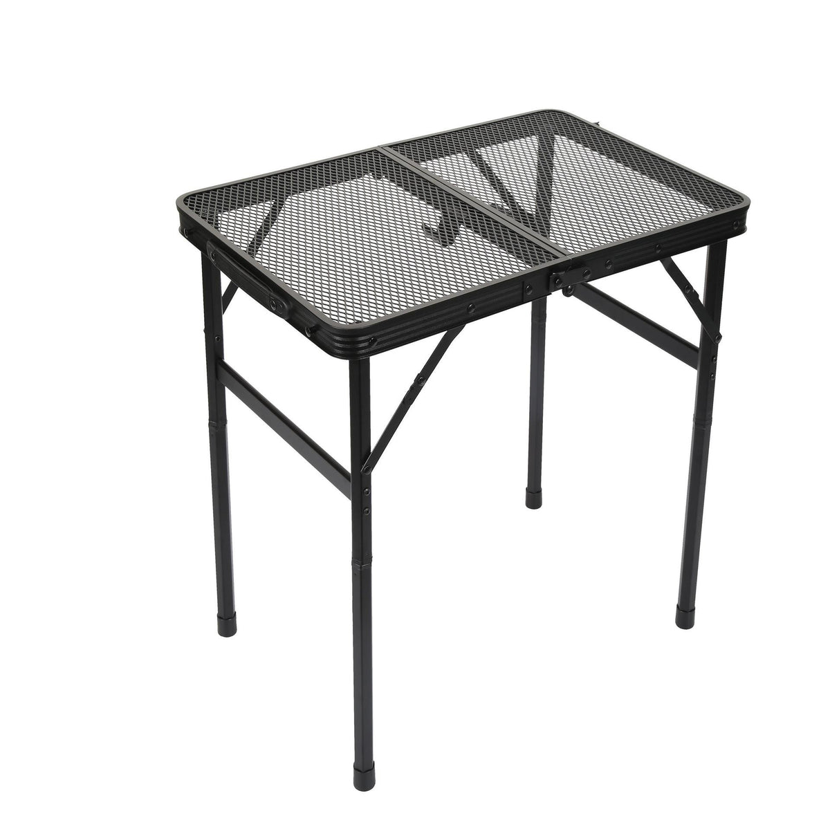Portable Folding Camping Table 60x40cm - Adjustable Height Heat Resistant Mesh Top - Lightweight Aluminum Outdoor BBQ &amp; Picnic Stand