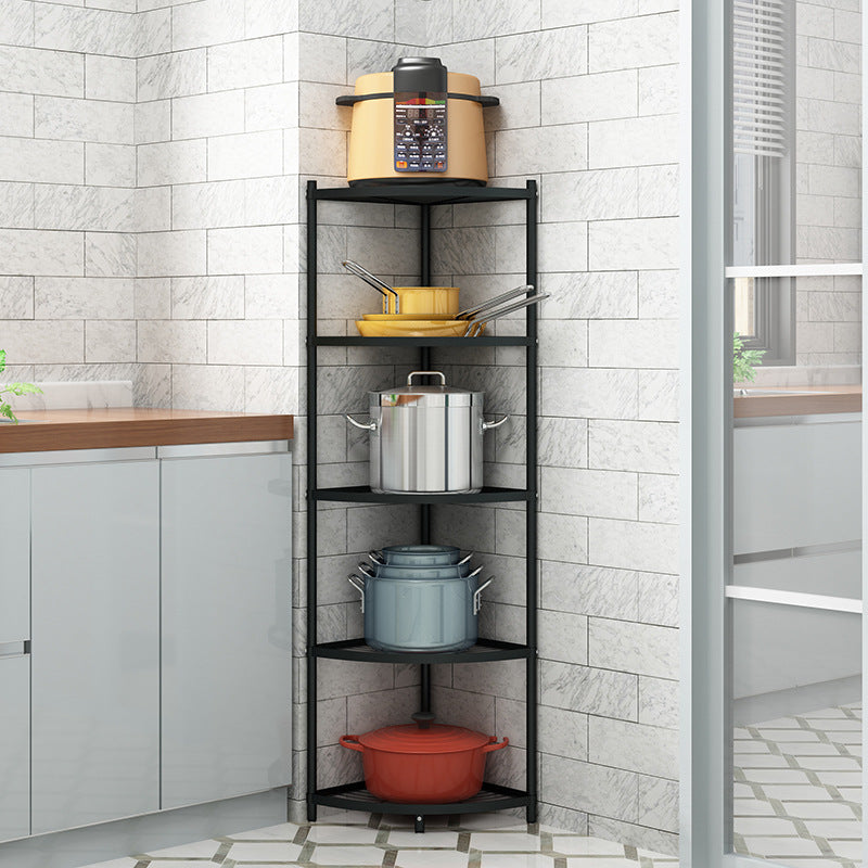 5-Tier Kitchen Corner Shelf Stand - Heavy Duty Carbon Steel Pot & Pan Organiser - Rust Resistant Freestanding Storage Rack for Small Spaces