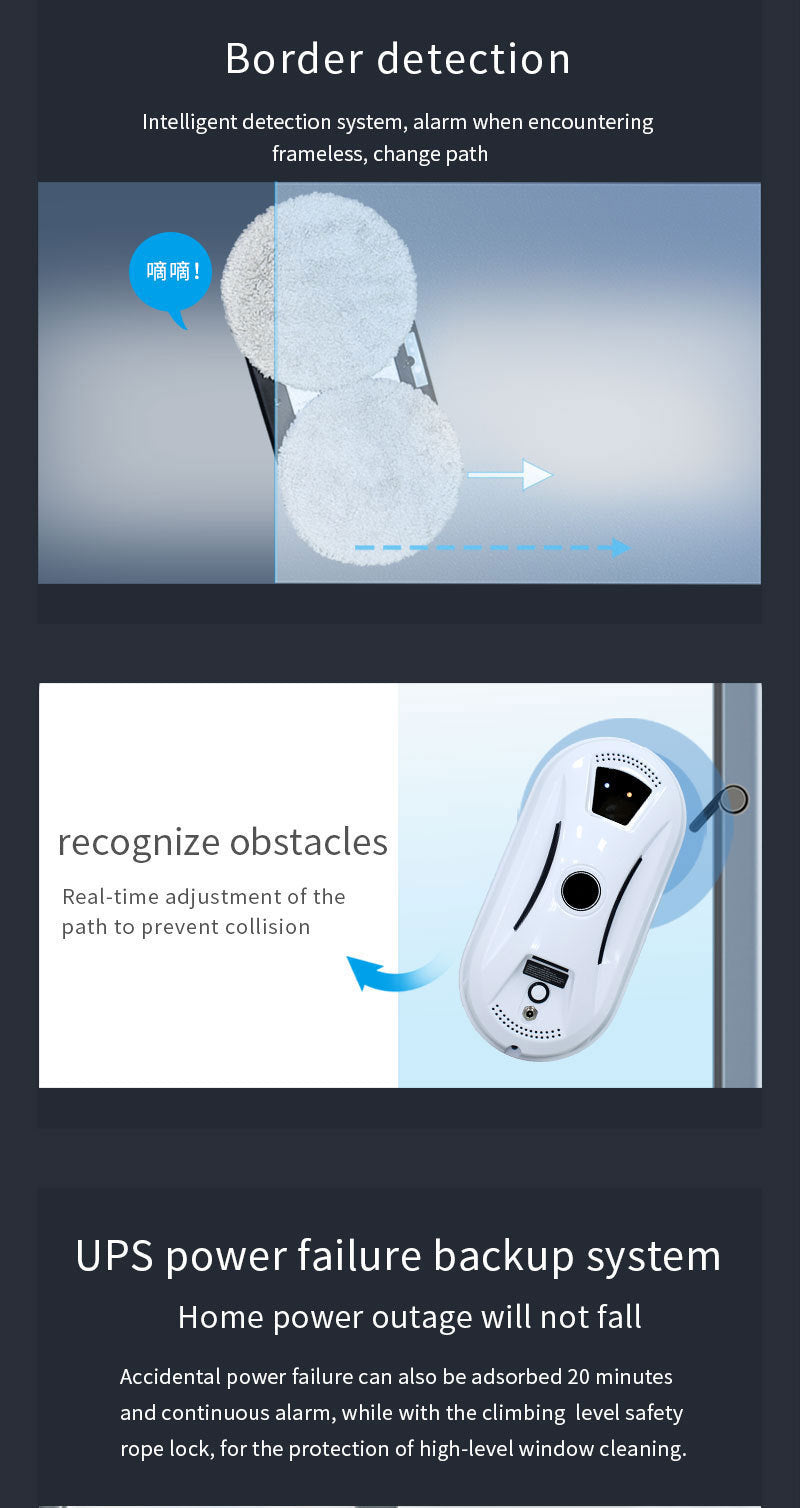 Smart Robot Window Cleaner - Automatic Glass Cleaning Washer with Remote Control - 2800Pa Suction & UPS Safety System - Includes 10 Microfibre Pads