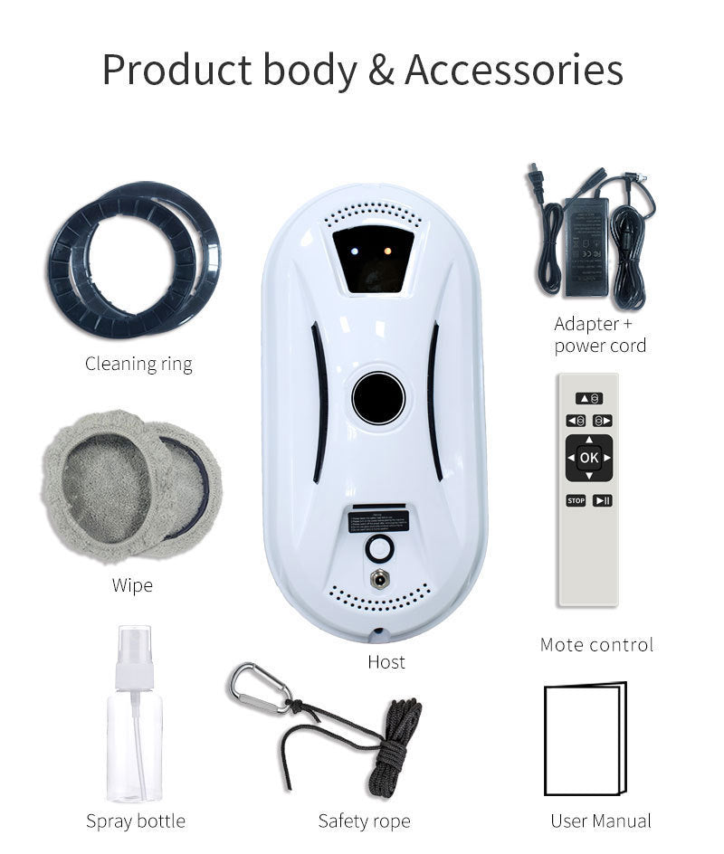 Smart Robot Window Cleaner - Automatic Glass Cleaning Washer with Remote Control - 2800Pa Suction & UPS Safety System - Includes 10 Microfibre Pads