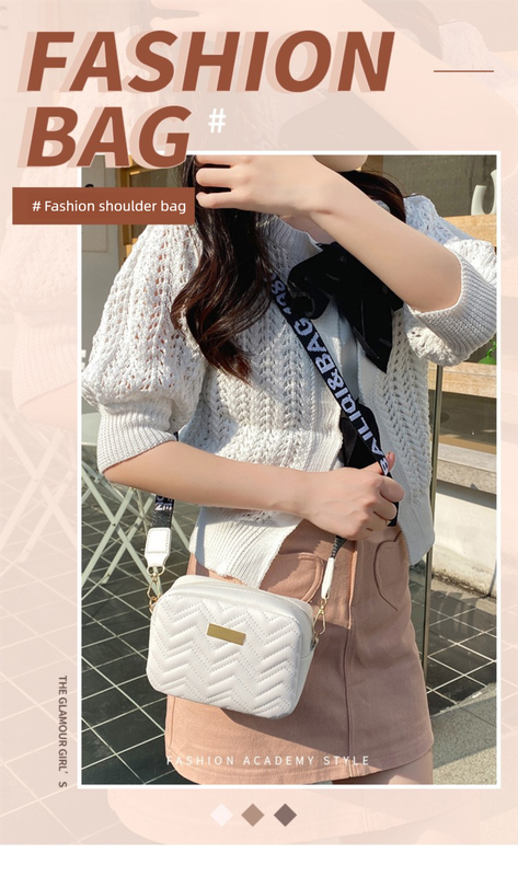 Women's khaki Quilted Crossbody Bag Small PU Leather Shoulder Purse with Wide Patterned Strap Ideal for Travel and Daily Use