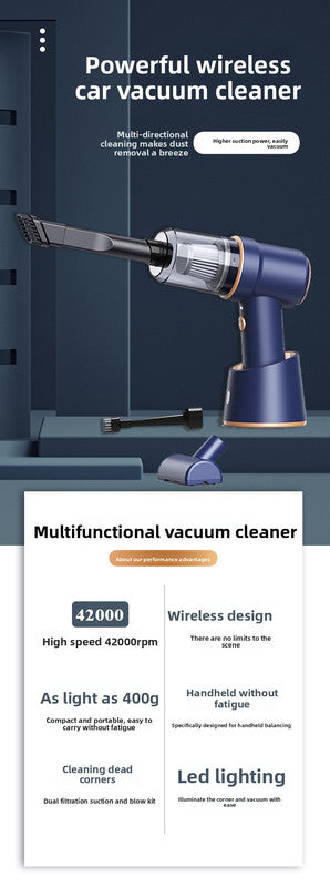 Cordless Handheld Car Vacuum Cleaner 2-in-1 Air Duster Blower 120W High Power Portable Mini Detailer for Auto Home Office Phantom Black
