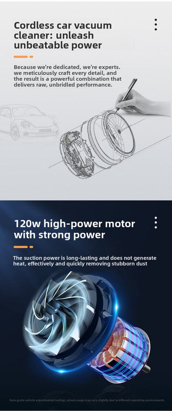 2-in-1 Cordless Handheld Car Vacuum Cleaner 120W High Power Suction and Blower Portable Mini Duster for Auto and Home Blue